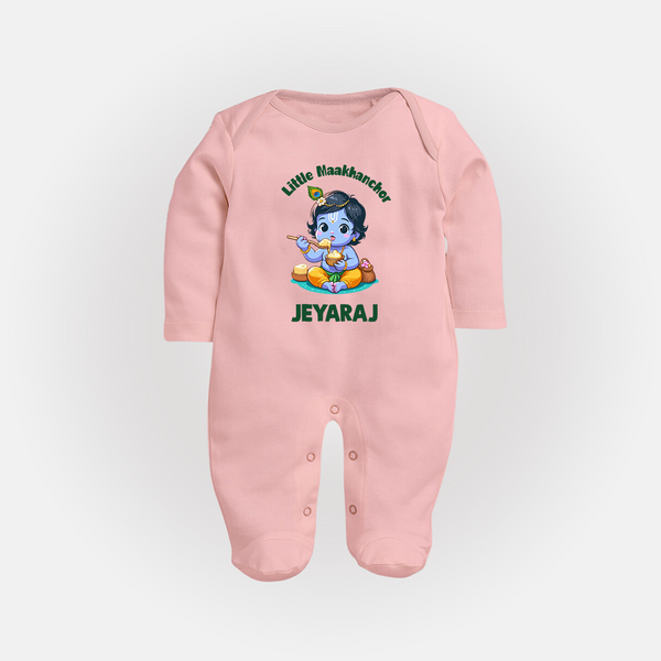 Little Maakhan Chor Butter Delight Print Fullbody suit - BABY PINK - New Born (Chest 7.5")