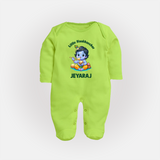 Little Maakhan Chor Butter Delight Print Fullbody suit - LIME GREEN - New Born (Chest 7.5")