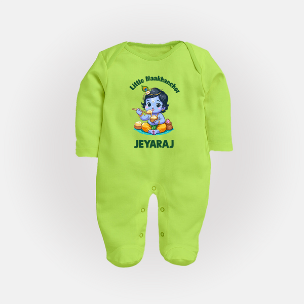 Little Maakhan Chor Butter Delight Print Fullbody suit - LIME GREEN - New Born (Chest 7.5")