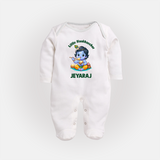 Little Maakhan Chor Butter Delight Print Fullbody suit - WHITE - New Born (Chest 7.5")