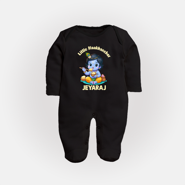 Little Maakhan Chor Butter Delight Print Fullbody suit - BLACK - New Born (Chest 7.5")