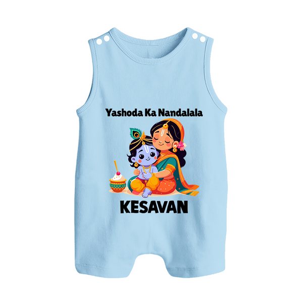 Yashoda Krishna Motherly Love Print Button Romper - BABY BLUE - New Born (Chest 18")
