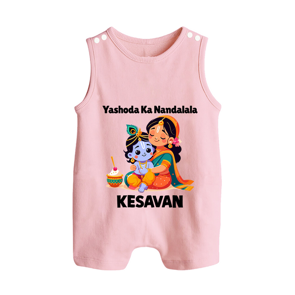 Yashoda Krishna Motherly Love Print Button Romper - BABY PINK - New Born (Chest 18")