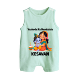 Yashoda Krishna Motherly Love Print Button Romper - MINT GREEN - New Born (Chest 18")