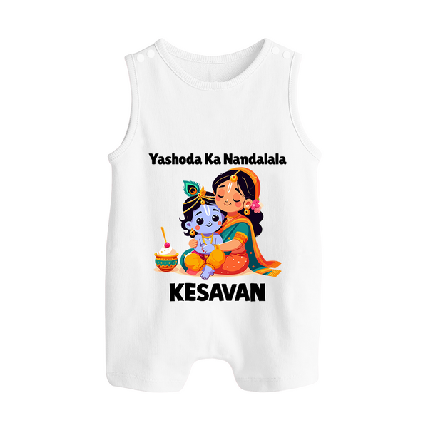 Yashoda Krishna Motherly Love Print Button Romper - WHITE - New Born (Chest 18")