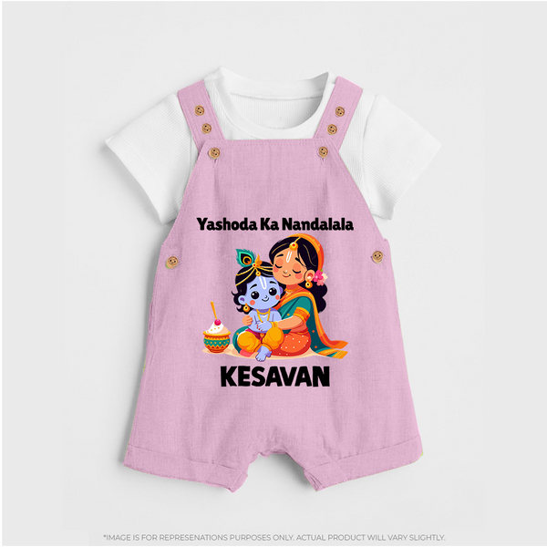 Yashoda Krishna Motherly Love Print Dungaree - BABY PINK - 0 - 5 Months Old (Chest 18")