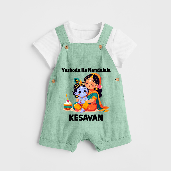 Yashoda Krishna Motherly Love Print Dungaree - MINT GREEN - 0 - 5 Months Old (Chest 18")