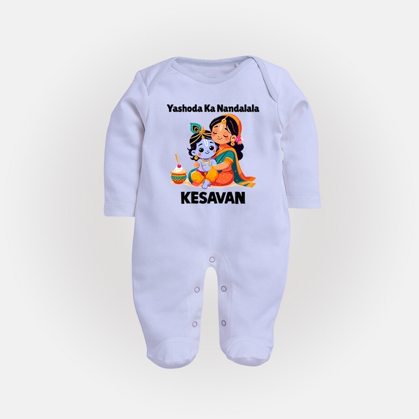 Yashoda Krishna Motherly Love Print Fullbody suit - BABY BLUE - New Born (Chest 7.5")