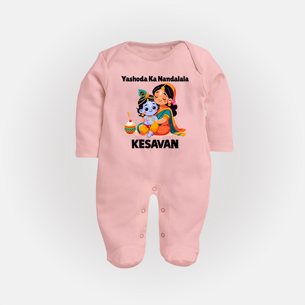 Yashoda Krishna Motherly Love Print Fullbody suit - BABY PINK - New Born (Chest 7.5")