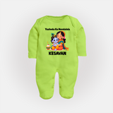 Yashoda Krishna Motherly Love Print Fullbody suit - LIME GREEN - New Born (Chest 7.5")