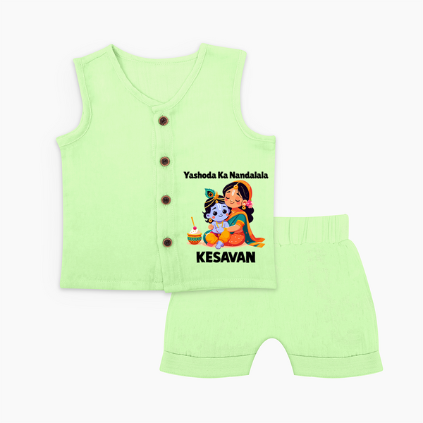 Yashoda Krishna Motherly Love Print Jhabla Set - PASTEL GREEN - 0 - 3 Months Old (Chest 9.8")