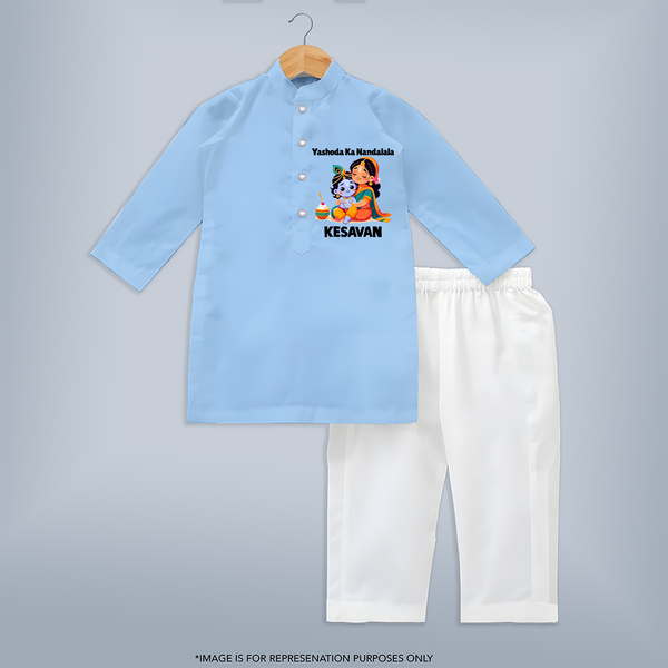 Yashoda Krishna Motherly Love Print Kurta - BABY BLUE - 3 - 6 Months Old (Chest 24", Kurta Length 14'', Waist 19", Pant Length 14")