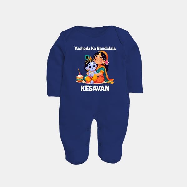 Yashoda Krishna Motherly Love Print Fullbody suit - NAVY BLUE - New Born (Chest 7.5")