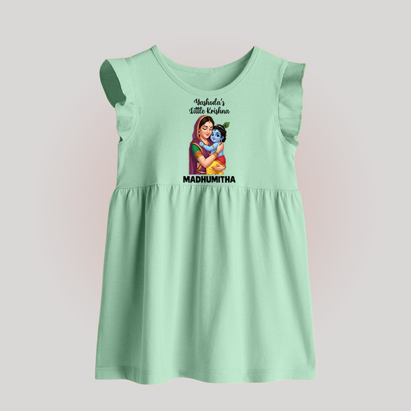 Yashoda’s Little Krishna Blessings Print Baby Frock - MINT GREEN - 0 - 3 Months Old (Chest 17")