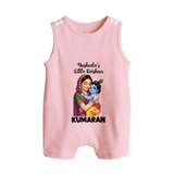 Yashoda’s Little Krishna Blessings Print Button Romper - BABY PINK - New Born (Chest 18")