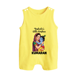Yashoda’s Little Krishna Blessings Print Button Romper - PASTEL YELLOW - New Born (Chest 18")