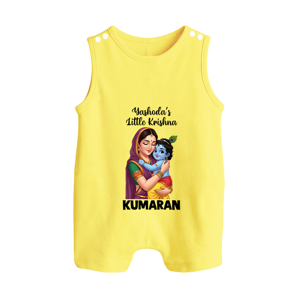 Yashoda’s Little Krishna Blessings Print Button Romper - PASTEL YELLOW - New Born (Chest 18")