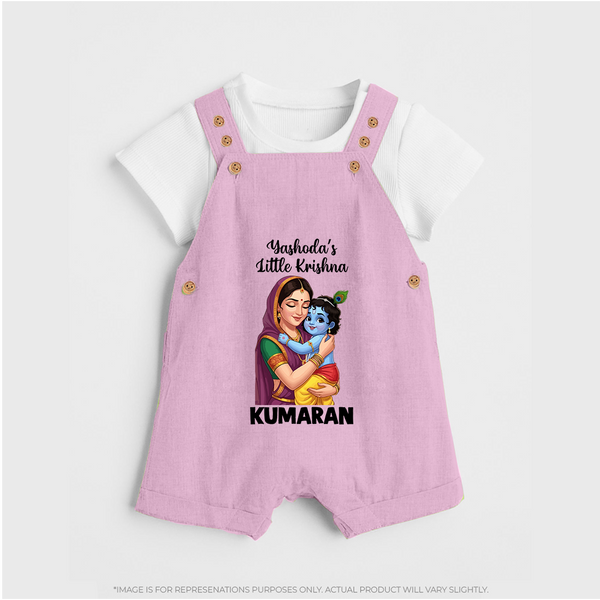 Yashoda’s Little Krishna Blessings Print Dungaree - BABY PINK - 0 - 5 Months Old (Chest 18")