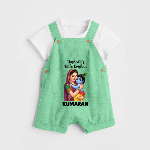 Yashoda’s Little Krishna Blessings Print Dungaree - GREEN - 0 - 5 Months Old (Chest 18")