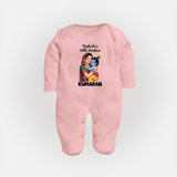 Yashoda’s Little Krishna Blessings Print Fullbody suit - BABY PINK - New Born (Chest 7.5")