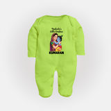 Yashoda’s Little Krishna Blessings Print Fullbody suit - LIME GREEN - New Born (Chest 7.5")