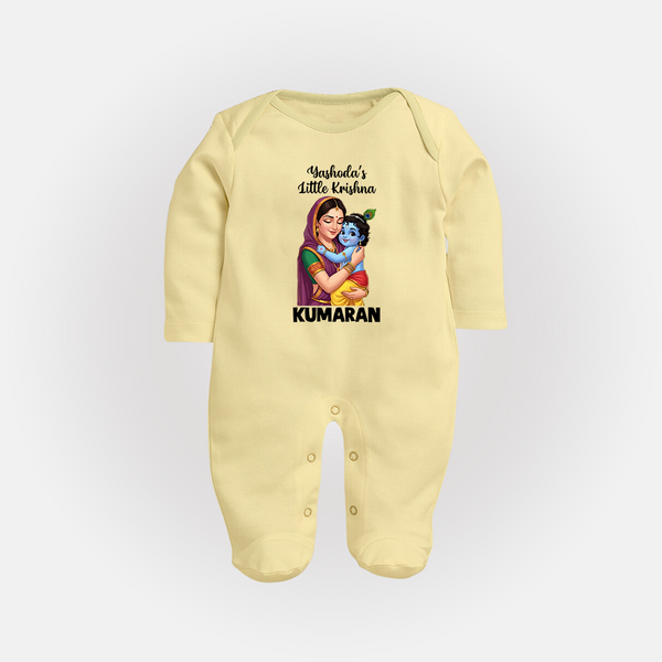 Yashoda’s Little Krishna Blessings Print Fullbody suit - PASTEL YELLOW - New Born (Chest 7.5")