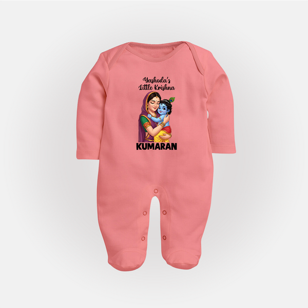 Yashoda’s Little Krishna Blessings Print Fullbody suit - PEACH - New Born (Chest 7.5")