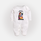 Yashoda’s Little Krishna Blessings Print Fullbody suit - WHITE - New Born (Chest 7.5")
