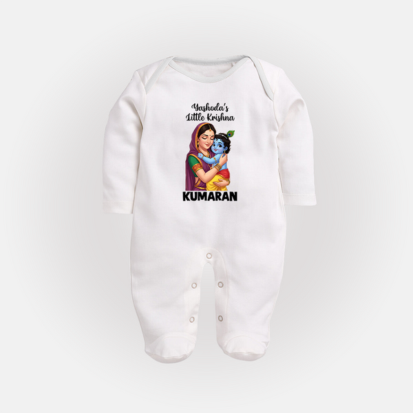 Yashoda’s Little Krishna Blessings Print Fullbody suit - WHITE - New Born (Chest 7.5")