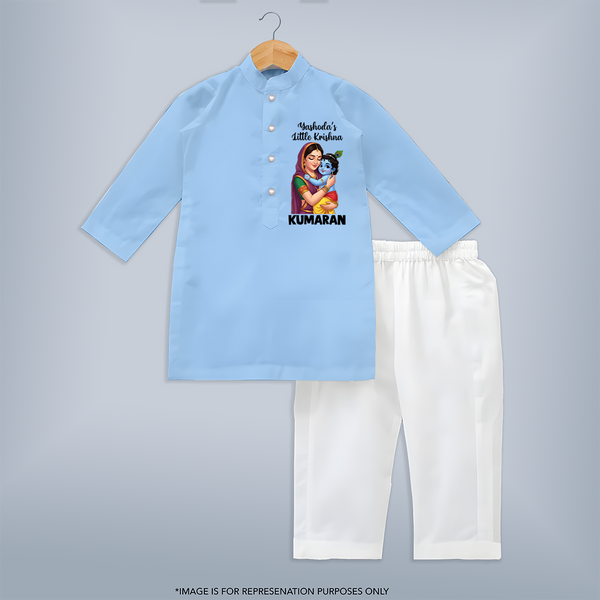 Yashoda’s Little Krishna Blessings Print Kurta - BABY BLUE - 3 - 6 Months Old (Chest 24", Kurta Length 14'', Waist 19", Pant Length 14")