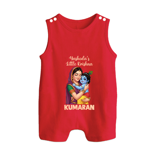 Yashoda’s Little Krishna Blessings Print Button Romper - RED - New Born (Chest 18")