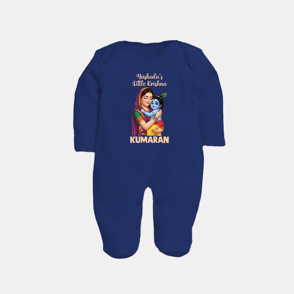 Yashoda’s Little Krishna Blessings Print Fullbody suit - NAVY BLUE - New Born (Chest 7.5")