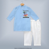 Cute Krishna Cow & Flute Theme Print Kurta - BABY BLUE - 3 - 6 Months Old (Chest 24", Kurta Length 14'', Waist 19", Pant Length 14")