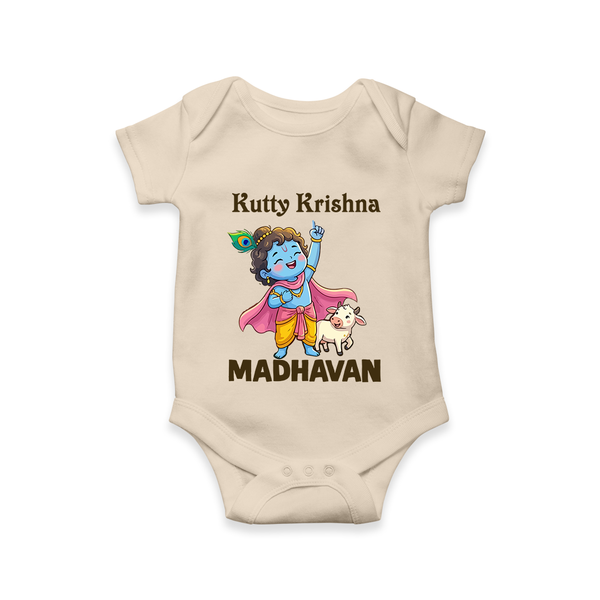 Cute Krishna Cow & Flute Theme Print Romper - IVORY - New Born (Chest 14")