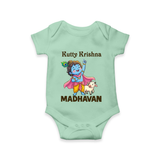 Cute Krishna Cow & Flute Theme Print Romper - MINT GREEN - New Born (Chest 14")