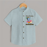 Cute Krishna Cow & Flute Theme Print Shirt - ARCTIC BLUE - 0 - 6 Months Old (Chest 23")