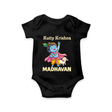 Cute Krishna Cow & Flute Theme Print Romper - BLACK - New Born (Chest 14")