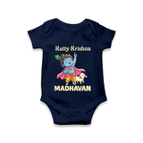 Cute Krishna Cow & Flute Theme Print Romper - NAVY BLUE - New Born (Chest 14")