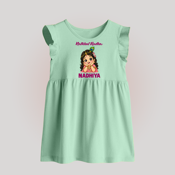 Little Radha Krishna Divine Charm Print Baby Frock - MINT GREEN - 0 - 3 Months Old (Chest 17")