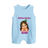 Little Radha Krishna Divine Charm Print Button Romper - BABY BLUE - New Born (Chest 18")