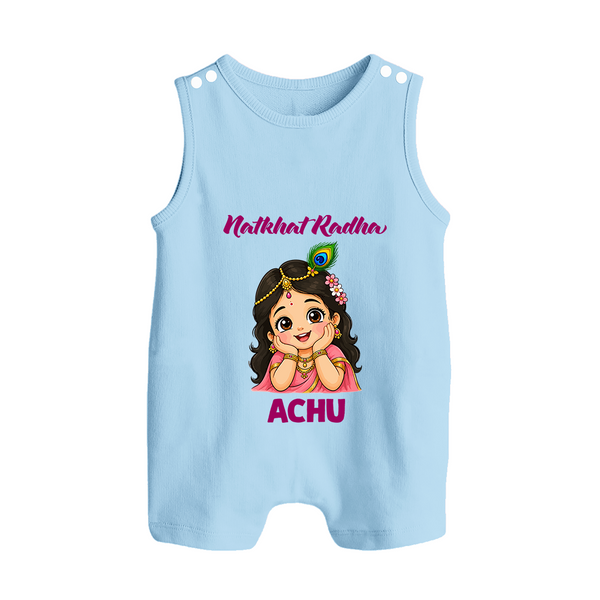 Little Radha Krishna Divine Charm Print Button Romper - BABY BLUE - New Born (Chest 18")