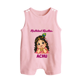 Little Radha Krishna Divine Charm Print Button Romper - BABY PINK - New Born (Chest 18")