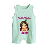 Little Radha Krishna Divine Charm Print Button Romper - MINT GREEN - New Born (Chest 18")
