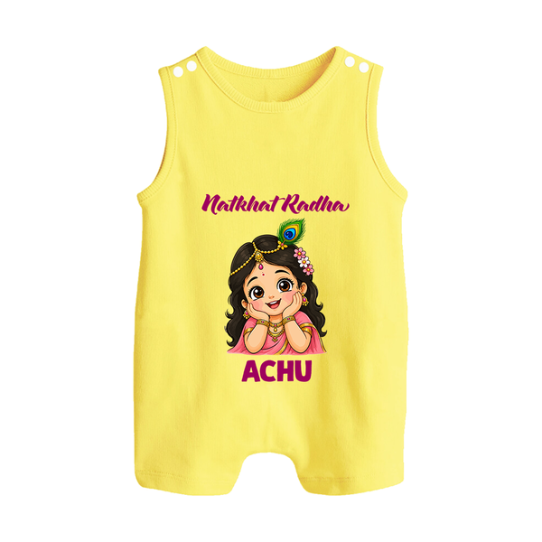 Little Radha Krishna Divine Charm Print Button Romper - PASTEL YELLOW - New Born (Chest 18")