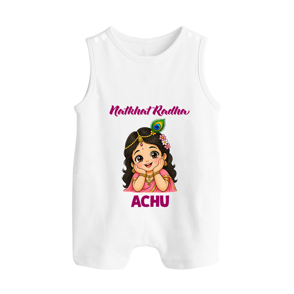 Little Radha Krishna Divine Charm Print Button Romper - WHITE - New Born (Chest 18")