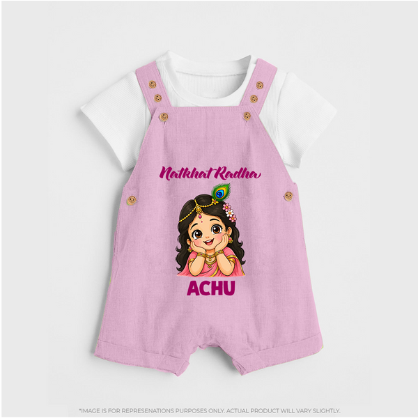 Little Radha Krishna Divine Charm Print Dungaree - BABY PINK - 0 - 5 Months Old (Chest 18")
