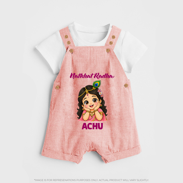 Little Radha Krishna Divine Charm Print Dungaree - PEACH - 0 - 5 Months Old (Chest 18")