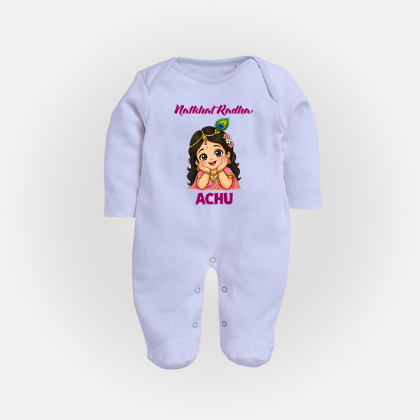 Little Radha Krishna Divine Charm Print Fullbody suit - BABY BLUE - New Born (Chest 7.5")
