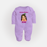 Little Radha Krishna Divine Charm Print Fullbody suit - LILAC - New Born (Chest 7.5")