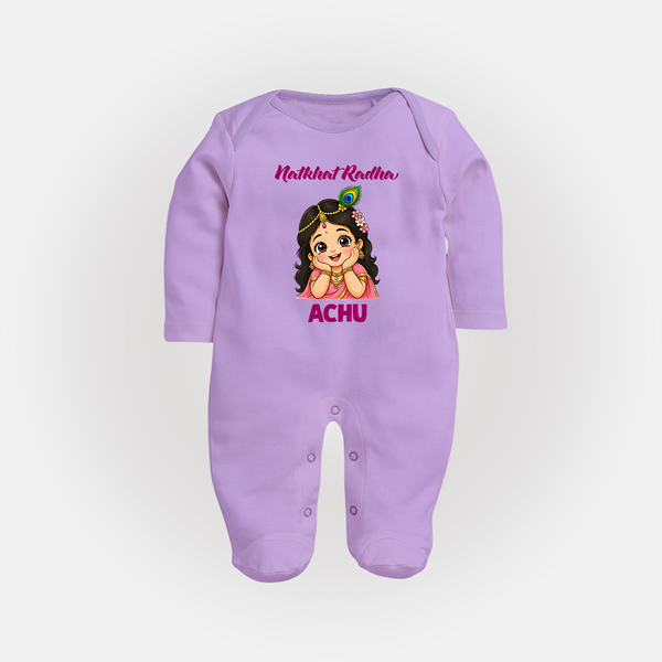 Little Radha Krishna Divine Charm Print Fullbody suit - LILAC - New Born (Chest 7.5")
